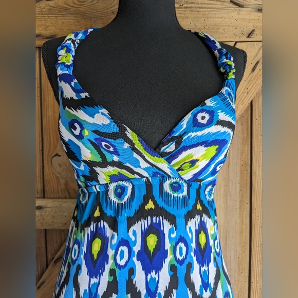 Bodycon Tribal Maxi Slip Dress Blue Summer Size Small T-1 - Picture 7 of 12